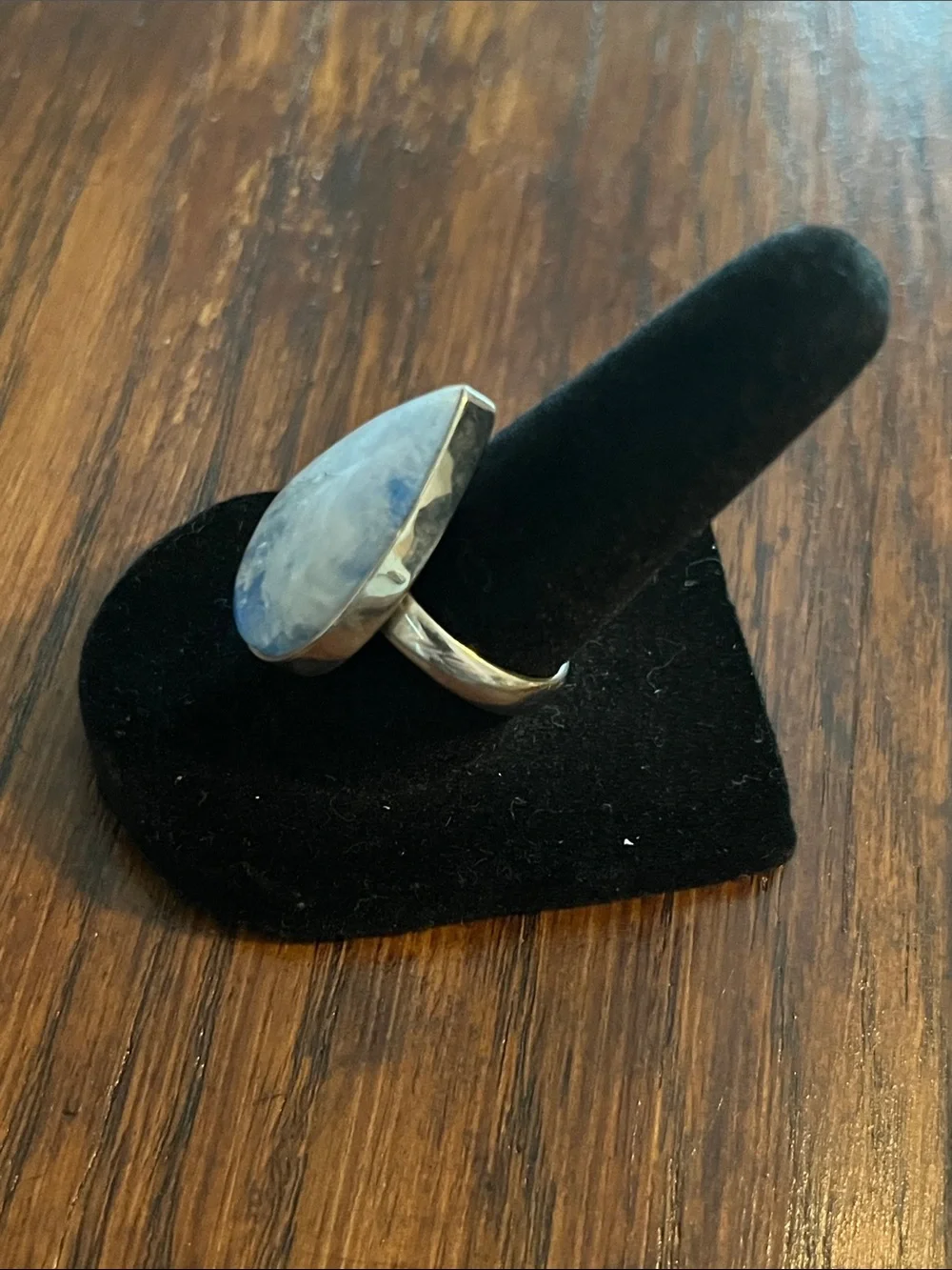 Sterling Silver Teardrop Moonstone Ring in Iridescent Blue